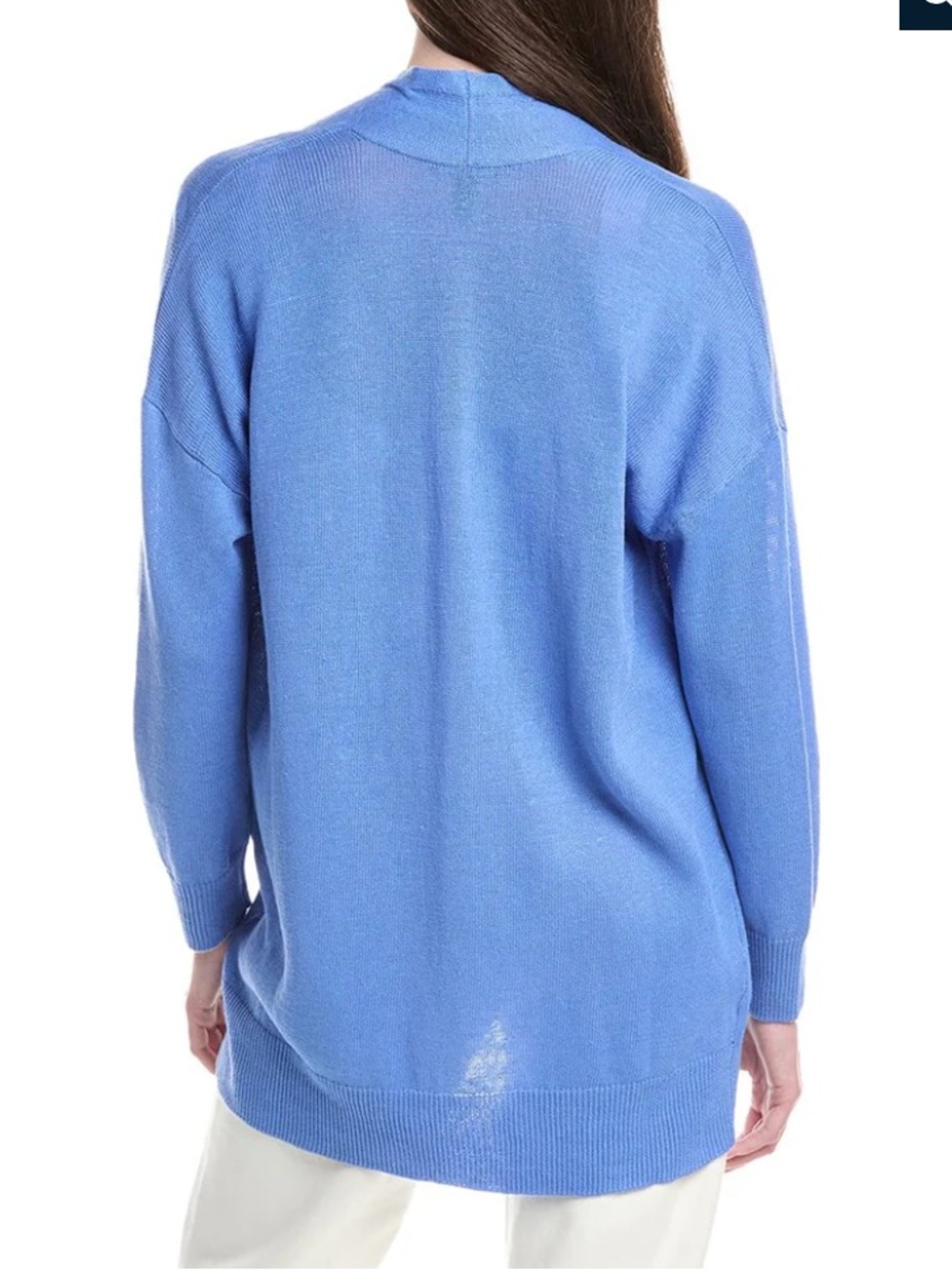 Eileen Fisher Cardigan Women S/P Blue Tencel Merino Wool Open Front High Low Hem - Picture 2 of 8
